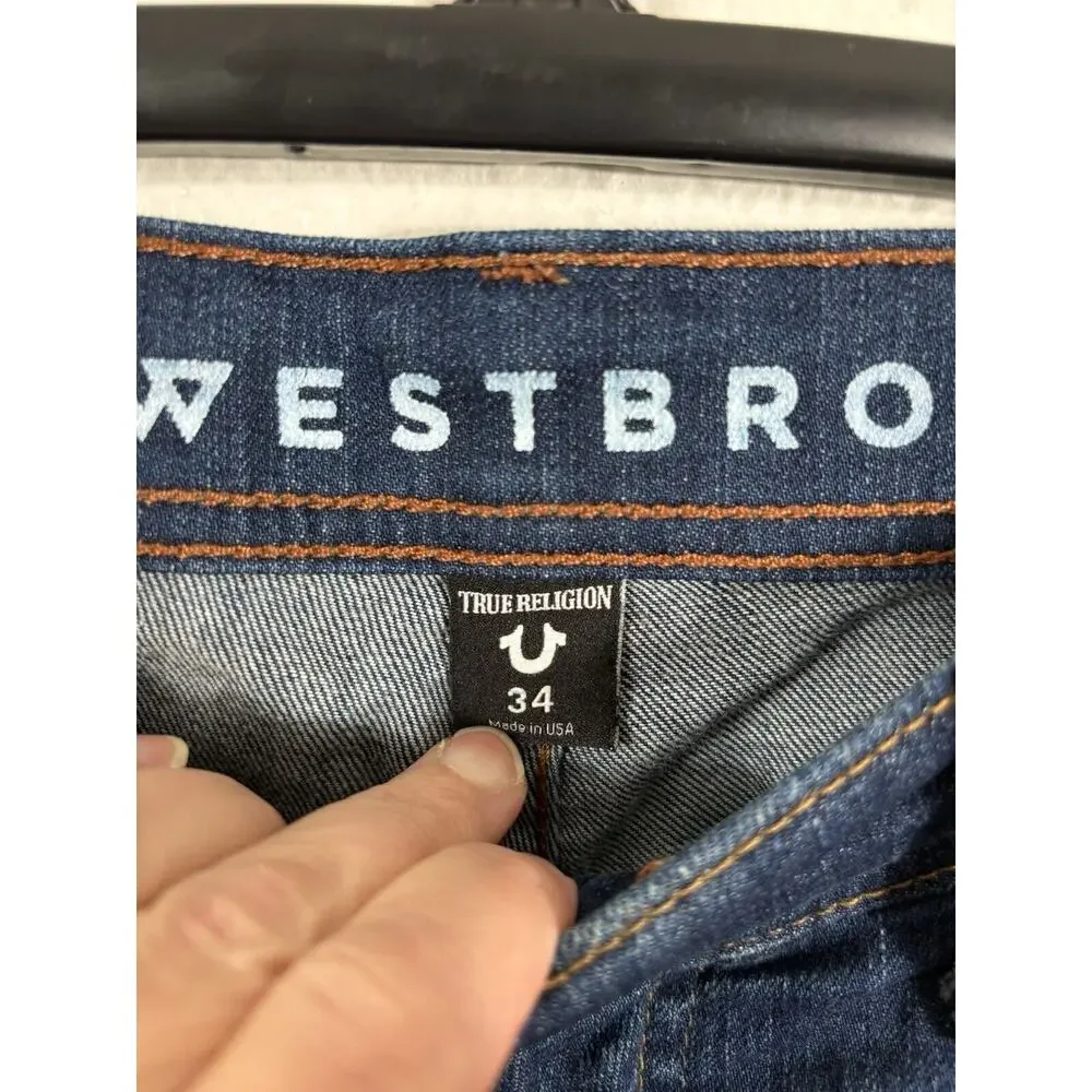 TRUE RELIGION WESTBROOK ROCCO Relaxed Skinny Leg Blue Jeans 34 X 32